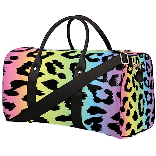 Regenbogen Tier Leopard Print Reise Duffel Bag Faltbare Sport Tote Gym Bag Weekender Bag Workout Tasche Über Nacht Schultertasche Handgepäck Griff Tasche für Frauen Herren, metallisch von meathur