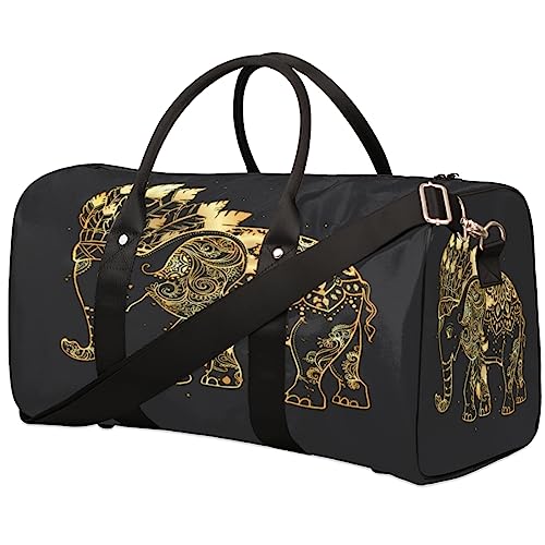 Reisetasche mit ethnischem Tier, indischer Elefant, faltbar, Sporttasche, Turnbeutel, Wochenendtasche, Workout-Tasche, Übernachtung, Umhängetasche, Handgepäck, Grifftasche für Damen und Herren, metallisch von meathur