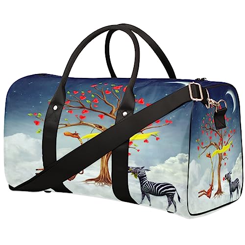 Romantische Giraffe Zebra Baum Reise Duffel Bag Faltbare Sport Tote Gym Bag Weekender Bag Workout Tasche Über Nacht Schultertasche Handgepäck Griff Tasche für Frauen Herren, metallisch von meathur