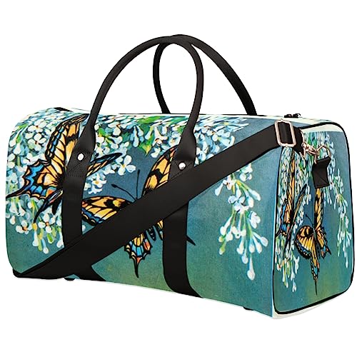 Schöne Schmetterlinge, Blumen-Reisetasche, faltbar, Sporttasche, Turnbeutel, Wochenendtasche, Workout-Tasche, Übernachtung, Schultertasche, Handgepäck, Grifftasche für Damen und Herren, metallisch von meathur