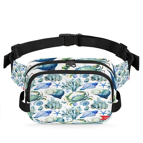 Sea Ocean Shell Coral Crab Water Color Belt Bag Fanny Pack for Women Man, Fashion Crossbody Fanny Packs with Adjustable Strap Waist Pouch Pack Bum Hip Bag for Travel Hiking Cycling Running, metallisch von meathur