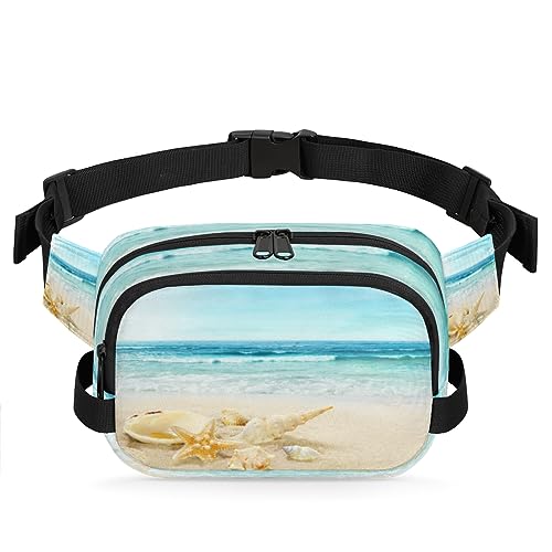 Shells On Sandy Beach Gürteltasche für Damen und Herren, modische Crossbody-Fanny-Packs mit verstellbarem Riemen, Hüfttasche, für Reisen, Wandern, Radfahren, Laufen, metallisch von meathur