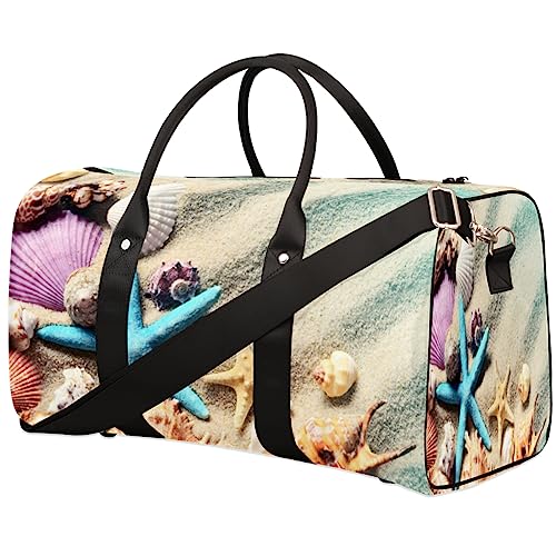 Sommer Muschel Seestern Reise Duffel Bag Faltbare Sport Tote Gym Bag Weekender Bag Workout Tasche Über Nacht Schultertasche Handgepäck Griff Tasche für Frauen Herren, metallisch von meathur