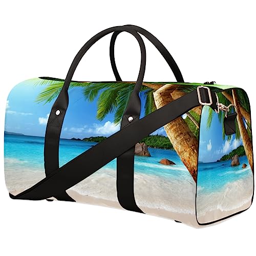 Sommer Ozean Meer Strand Palme Reise Seesack Faltbare Sport Tote Gym Bag Weekender Bag Workout Tasche Übernachtung Umhängetasche Handgepäck Griff Tasche für Frauen Männer, metallisch von meathur