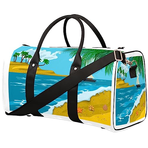 Sommer Strand Landschaft Muschel Reise Duffel Bag Faltbare Sport Tote Gym Bag Weekender Bag Workout Tasche Über Nacht Umhängetasche Handgepäck Griff Tasche für Frauen Männer, metallisch von meathur