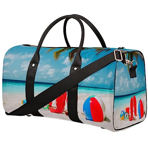 Sommer Strand Palme Flip Flops Reise Duffel Bag Faltbare Sport Tote Gym Bag Weekender Bag Workout Tasche Übernachtung Umhängetasche Handgepäck Griff Tasche für Frauen Männer, metallisch von meathur