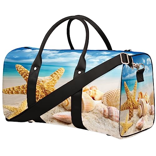 Sommer Strand Seestern Muscheln Reise Seesack Faltbare Sport Tote Gym Bag Weekender Bag Workout Tasche Übernachtung Umhängetasche Handgepäck Griff Tasche für Frauen Männer, metallisch von meathur