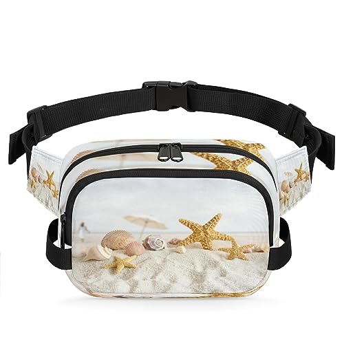 Strand-Shanghai-Gürteltasche mit Sternmuscheln für Damen und Herren, modische Crossbody-Fanny-Packs mit verstellbarem Riemen, Hüfttasche, für Reisen, Wandern, Radfahren, Laufen, metallisch von meathur