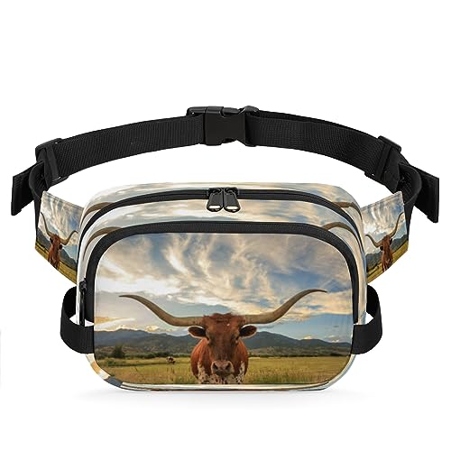 Texas Longhorn Steer Belt Bag Fanny Pack for Women Man, Fashion Crossbody Fanny Packs with Adjustable Strap Waist Pouch Pack Bum Hip Bag for Travel Hiking Cycling Running, metallisch von meathur