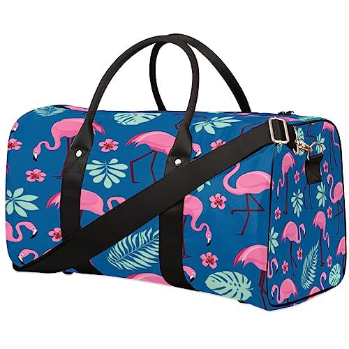 Tier-Flamingo-Blätter, Blume, Reisetasche, faltbar, Sporttasche, Turnbeutel, Wochenendtasche, Workout-Tasche, Übernachtung, Umhängetasche, Handgepäck, Grifftasche für Damen und Herren, metallisch von meathur