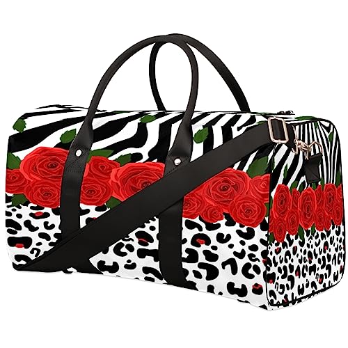 Tier Zebra Leopard Rose Reise Duffel Bag Faltbare Sport Tote Gym Bag Weekender Bag Workout Tasche Über Nacht Schultertasche Handgepäck Griff Tasche für Frauen Männer, metallisch von meathur