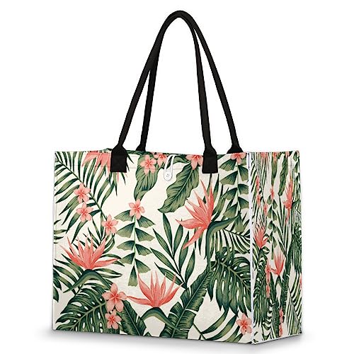 Tropische Palmenblätter Blume Extra große Strandtasche Frauen Handtaschen Umhängetasche Tragetasche Lässige Einkaufstasche mit Innentasche mit Reißverschluss, Mehrfarbig von meathur