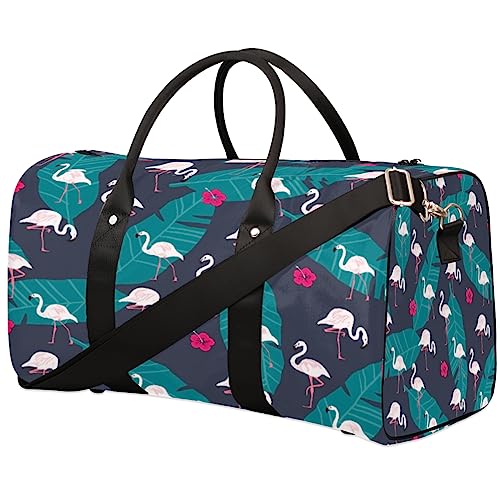 Tropische Plam Leaves Flamingo Reise Duffel Bag Faltbare Sport Tote Gym Bag Weekender Bag Workout Tasche Über Nacht Schultertasche Handgepäck Griff Tasche für Frauen Herren, metallisch von meathur