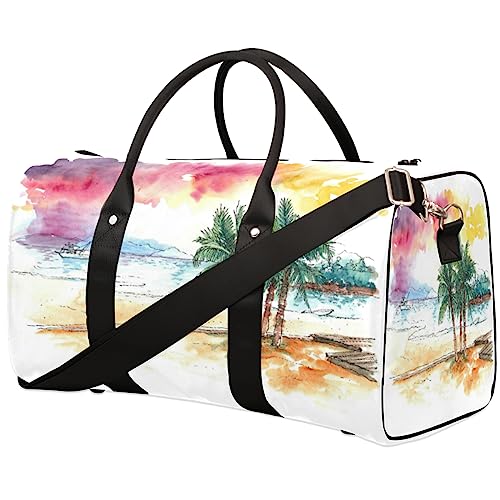 Tropischer Kokosbaum Strand Reise Duffel Bag Faltbare Sport Tote Gym Bag Weekender Bag Workout Tasche Übernachtung Schultertasche Handgepäck Griff Tasche für Frauen Männer, metallisch von meathur