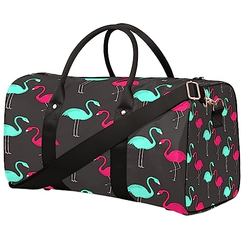 Tropisches Sommertier Flamingo Muster Reisetasche Faltbare Sporttasche Turnbeutel Weekender Tasche Workout Tasche Über Nacht Schultertasche Handgepäck Griff Tasche für Frauen Herren, metallisch von meathur