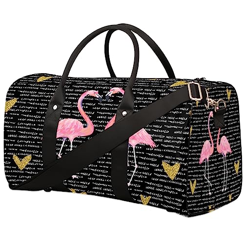 Valentinstag Herz Vogel Flamingo Reise Seesack Faltbare Sport Tote Gym Bag Weekender Bag Workout Tasche Übernachtung Schultertasche Handgepäck Griff Tasche für Frauen Männer, metallisch von meathur