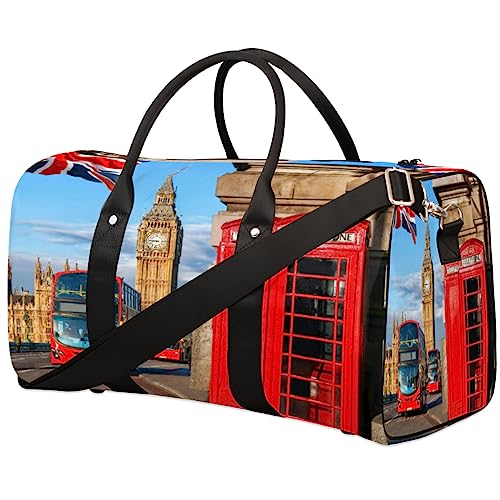 Vintage England London Bigben Reisetasche Faltbare Sporttasche Turnbeutel Weekender Tasche Workout Tasche Übernachtung Schultertasche Handgepäck Griff Tasche für Frauen Herren, metallisch von meathur