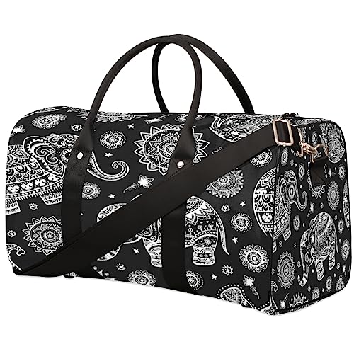 Vintage Lotus Ethno Elefant Reise Duffel Bag Faltbare Sport Tote Gym Bag Weekender Bag Workout Tasche Über Nacht Schultertasche Handgepäck Griff Tasche für Frauen Herren, metallisch von meathur