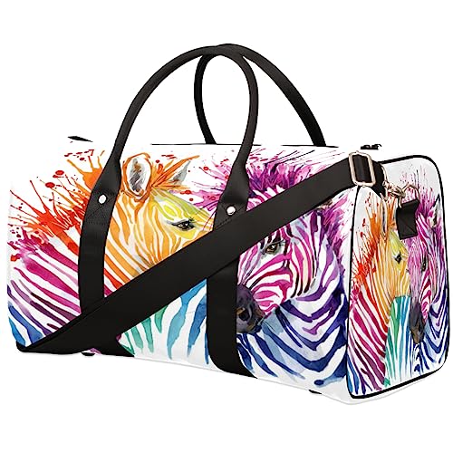 Wasserfarben, bunte Zebra-Reisetasche, faltbar, Sporttasche, Turnbeutel, Wochenendtasche, Workout-Tasche, Übernachtung, Schultertasche, Handgepäck, Grifftasche für Damen und Herren, metallisch von meathur