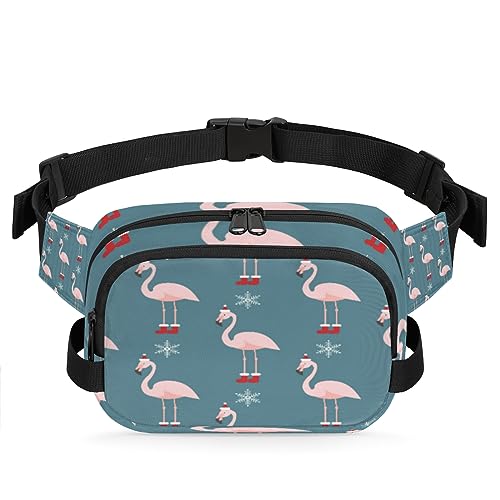 Weihnachtliche Flamingo-Gürteltasche für Damen und Herren, modische Crossbody-Bauchtaschen mit verstellbarem Riemen, Hüfttasche, für Reisen, Wandern, Radfahren, Laufen, metallisch von meathur