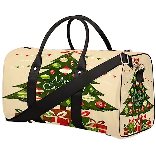 Weihnachtsbaum mit Geschenken, Reisetasche, faltbar, Sporttasche, Turnbeutel, Wochenendtasche, Workout-Tasche, Übernachtung, Umhängetasche, Handgepäck, Grifftasche für Damen und Herren, metallisch von meathur