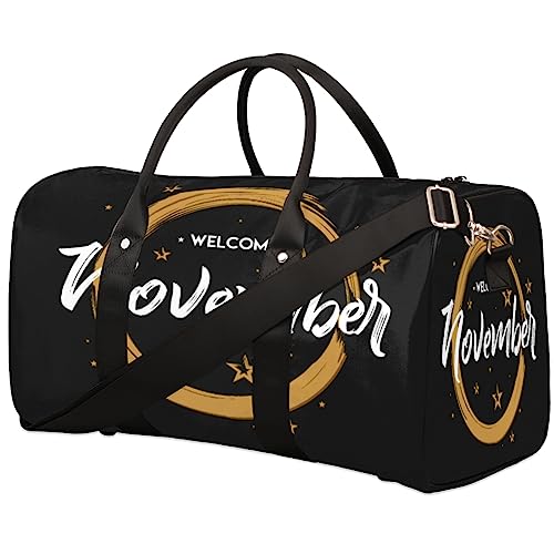 Willkommen November Reise-Seesack Faltbare Sporttasche Turnbeutel Weekender Tasche Workout Tasche Übernachtung Schultertasche Handgepäck Griff Tasche für Frauen Herren, metallisch von meathur