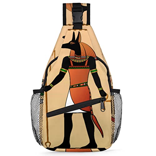 meathur Ägypten Murals Anubis The Jackal Headed Deity Sling Rucksack Schultertasche Crossbody Schultertasche Reise Wandern Tagesrucksack für Damen Herren, Mehrfarbig von meathur