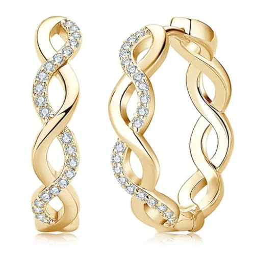 925er Silber Creolen Damen mit Moissanit gedrehte Design-Ohrringe in Gold rhodiniert vergoldet zertifiziert & mit Schmuckbox 20 mm Ø eleganter Ohrschmuck für Frauen (Gold) von meberg