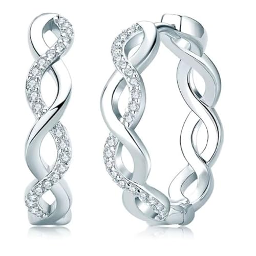 925er Silber Creolen Damen mit Moissanit gedrehte Design-Ohrringe zertifiziert & mit Schmuckbox 20 mm Ø eleganter Ohrschmuck für Frauen von meberg