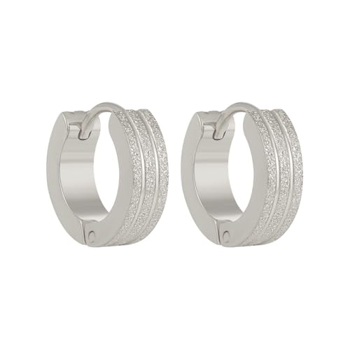 Creolen Glitzer Edelstahl Silber Ohrringe 1,3 cm Durchmesser Damenohrringe Ohrschmuck Kreolen Damenschmuck Glitzercreolen Damencreolen (Silber) von meberg