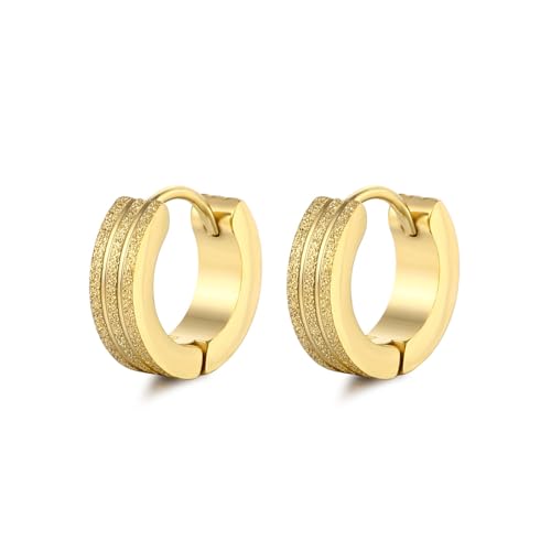 KARMA NH10156723 Creolen Glitzer Edelstahl Gold Ohrringe 1,3 cm Durchmesser Damenohrringe Ohrschmuck Kreolen Damenschmuck Glitzercreolen Damencreolen (Gold) von meberg