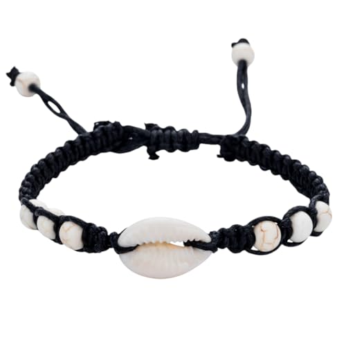 Karma NH10146355_schwarz Muschelarmband Schwarz Beige Armband Damenarmband Muscheln Stoffarmband modern Boho Herrenarmband (Schwarz) von meberg