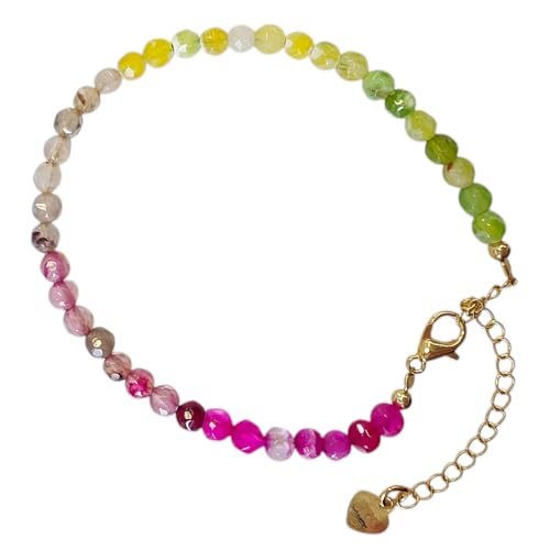 Karma NH10232887 Damenarmband Achat Edelstein Gold bunt Legierung verstellbar filigranes Design modern Armband Damen Geschenk für sie Edelsteinarmband von meberg