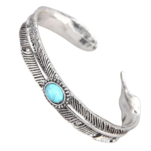 Karma NH10257164 Armreif Damen Altsilber Türkis Boho 5,5 cm vintage Design Modeschmuck Geschenkidee Damenschmuck Damenarmreif Silber Legierung Federn von meberg