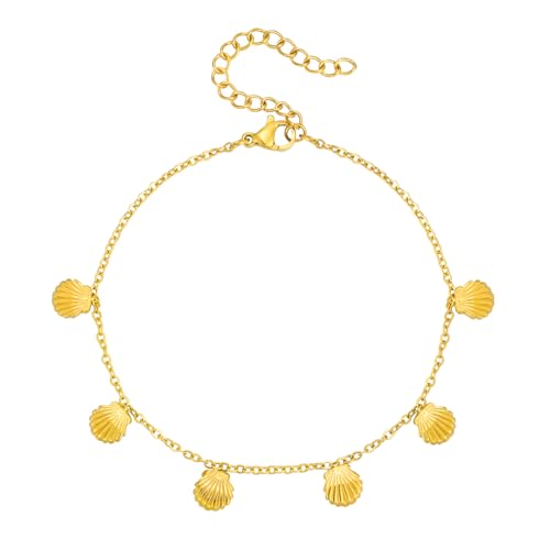 Karma NH10656652 Fußkettchen Muscheln Gold 19 cm modern filigrane Fusskette Edelstahl vergoldet Fußschmuck Urlaub Strand Abendmode Accessoires von meberg