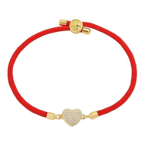 Karma NH10790265 Damen Armband Textil Herz Zirkon Lebensbaum verstellbar 15–22 cm Rot eleganter Armschmuck goldfarbene Details Geschenk für Frauen modisch & bequem (Rot) von meberg