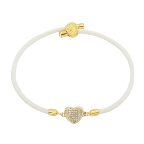 Karma NH10790265 Damen Armband Textil Herz Zirkon Lebensbaum verstellbar 15–22 cm Weiß eleganter Armschmuck goldfarbene Details Geschenk für Frauen modisch & bequem (Weiß) von meberg