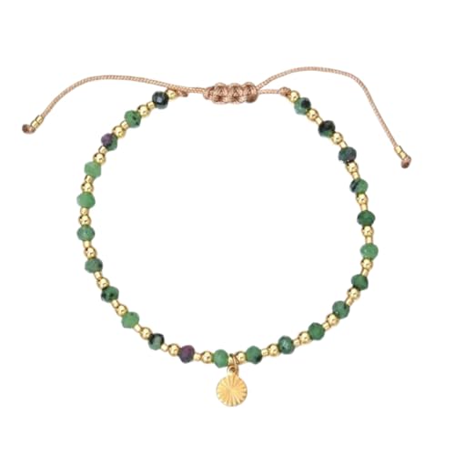 Karma NH11080687 Damenarmband Achat Edelstein Grün oder Rosa Gold Edelstahl filigranes Design modern Armband Damen Geschenk für sie Edelsteinarmband (Grün) von meberg