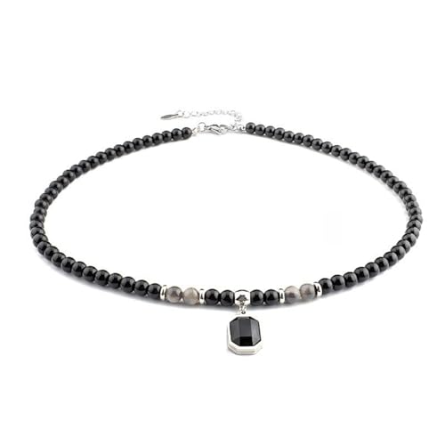 Karma NH11124052 Perlenkette Schwarz Edelstahl 45 cm Perlen Tigerstein Herren Kette Herrenschmuck Männer Herrenhalskette Geschenk für Ihn Halskette von meberg