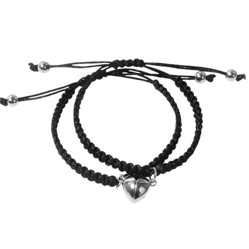 meberg Freundschaftsarmbänder Herz Schwarz Partner-Armbänder Pärchenschmuck Armband Schwarz Silber mit Herz-Anhänger verstellbare Größe von meberg