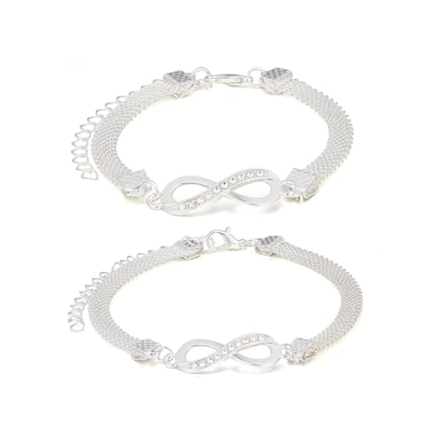 meberg Fußkettchen und Armband Schmuckset mit Infinity-Anhänger Silber 2er Set Damenarmband und Fusskette Armschmuck Fußschmuck Urlaub Strand Abendmode Accessoires (Silber) von meberg