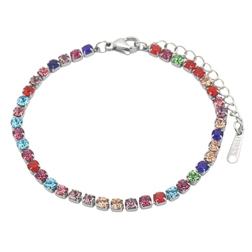 Karma MTB091-042 Tennisarmband Damen Kristall Armband verstellbar Silber mit bunten Steinen Glitzer Armkettchen mit Karabinerverschluss zierlich, filigran & elegant (Silber bunt) von meberg