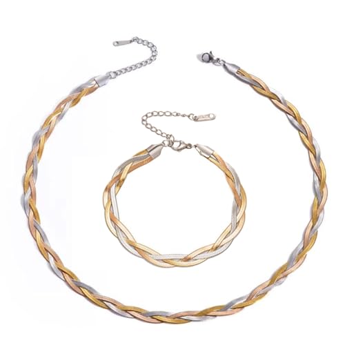 meberg Karma NH10134806 Halskette & Armband Schmuckset dreifarbig Silber Rosé Gold 2er Set Edelstahl Damenarmband und Kette Armschmuck Urlaub Abendmode Accessoires von meberg