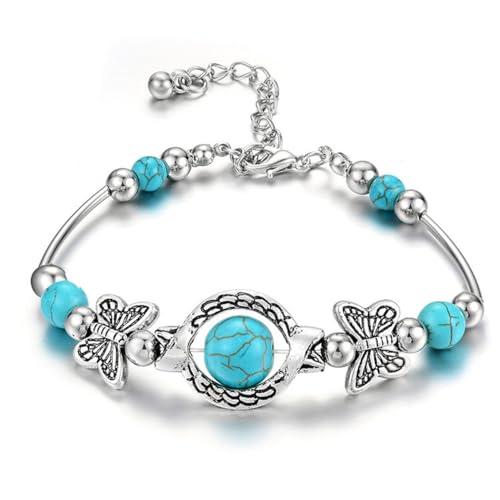 meberg Karma NH10217254 Damenarmband Boho Altsilber Türkis Legierung Sommer Schmuck Damen Armband Schmetterling Perlen geschenk für Sie von meberg