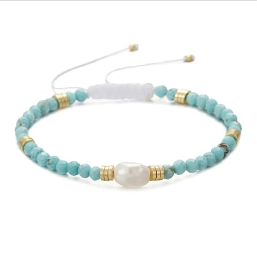 meberg Karma NH10309409 Damen Armband Süßwasserperlen Grün Edelstahl Perlen elegantes Schmuckstück Perlenarmband zeitloses Design Damenarmband verstellbar (Grün) von meberg