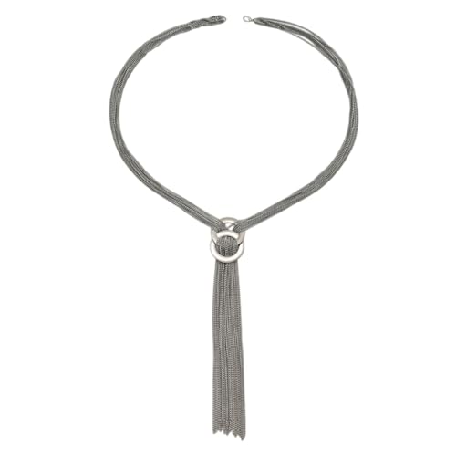 meberg Karma NH10792600 Lange Halskette Damen Silber Edelstahl Statementkette verstellbar Modeschmuck Pulloverkette Frauen elegant & trendig (Silber) von meberg