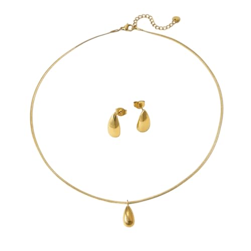 meberg Karma NH10829126 Schmuckset Tropfen Damen Edelstahl Gold Halskette 42 cm Karabinerverschluss Anhänger Ohrstecker eleganter Schmuck Damenschmuckset Kette von meberg