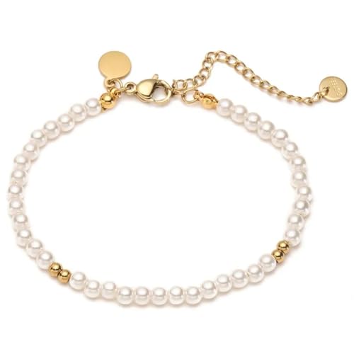 meberg Karma NH11020241 Damen Armband Kunstperlen Gold Edelstahl elegantes Schmuckstück Perlenarmband zeitloses Design Damenarmband verstellbar von meberg