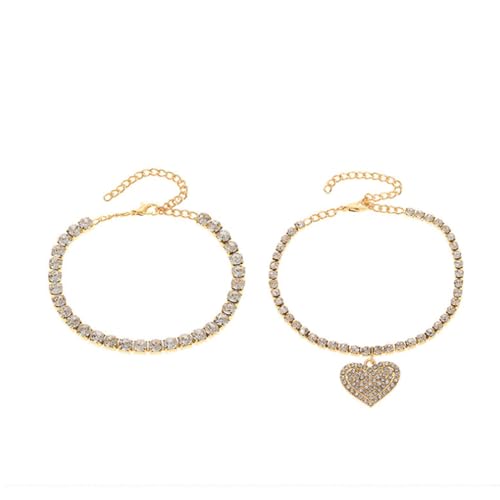 meberg Karma NH11165946 Fußkettchen Herz Schmuckset Gold 2er Set Fusskette Fußschmuck Urlaub Strand Abendmode Accessoires Fußkettenset (Gold) von meberg