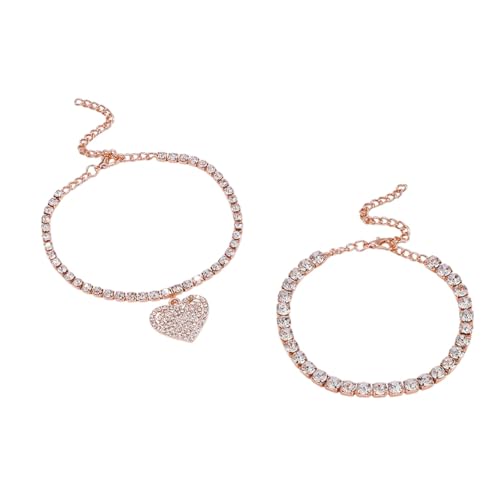 meberg Karma NH11165946 Fußkettchen Herz Schmuckset Roségold 2er Set Fusskette Fußschmuck Urlaub Strand Abendmode Accessoires Fußkettenset (Roségold) von meberg
